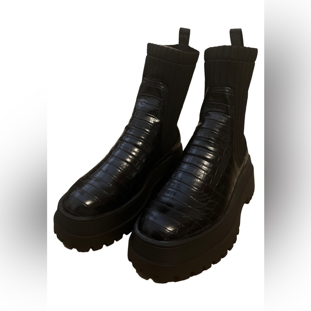 London Rebel Platform Croc chelsea calf sock boots